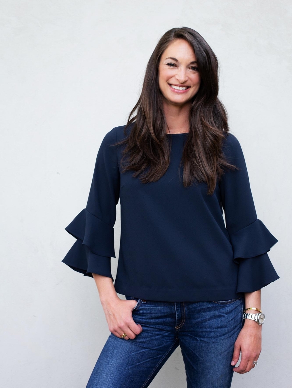 Womens J. Crew Navy Ruffle-Sleeve Blouse